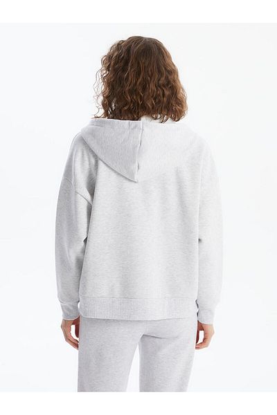 LC Waikiki Lcw Vision Gray Hooded Oversize Women's Thick Zip-Up Sweatshirt