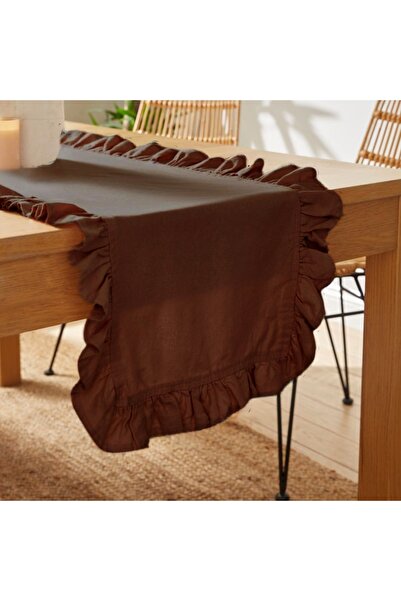 Belomia Home Collection Acı Kahve Fırfırlı Runner, Kadife Dokulu 40x110, koyu...