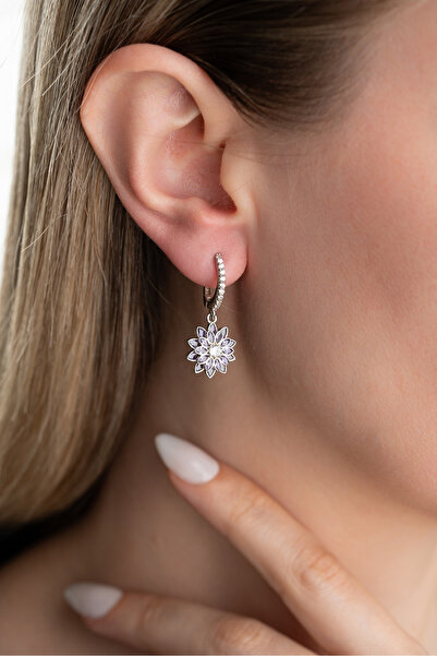 Silvano Jewelry 925 Ayar Gümüş Mor Taşlı Lotus Küpe