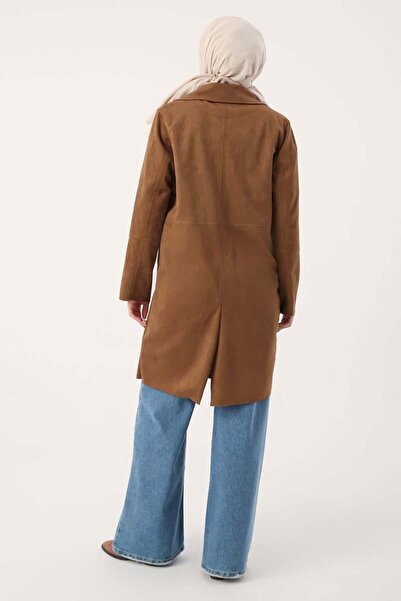 ALLDAY Milk Coffee-Suede Double Breasted Blazer Jacket