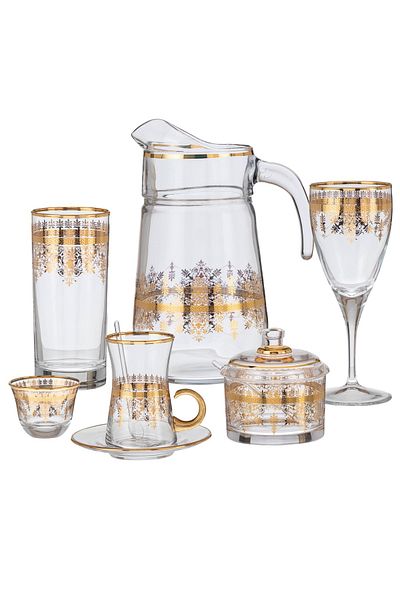 Byblos 76 Pieces Luxurious Turkish Crystal Set Golden