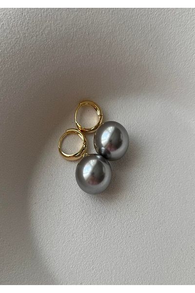 mos&more Gray Pearl Women's Earrings Ball Earrings Pearl Earrings