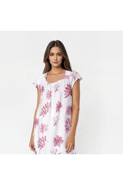 Gunay Konfeksiyon Soufflé - Baby Overlocked - Cherry Blossom Printed - U Collar - Short Sleeve Nightgown - 09 349