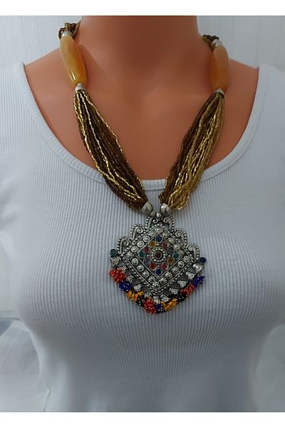 Virgo Agate Stone Brass Necklace
