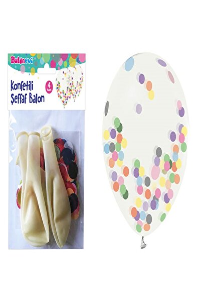 DOĞA PARTİ EVİ بالونات منزلية شفافة مع كونفيتي، مجموعة من 4 قطع