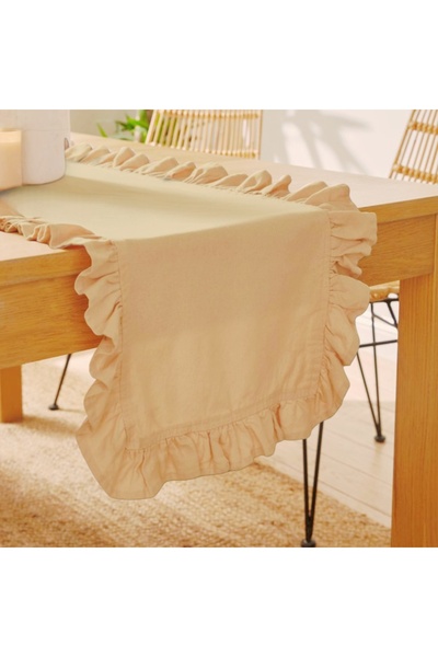 Belomia Home Collection Bej Fırfırlı Runner, Kadife Dokulu 40x110, dertsiz runner