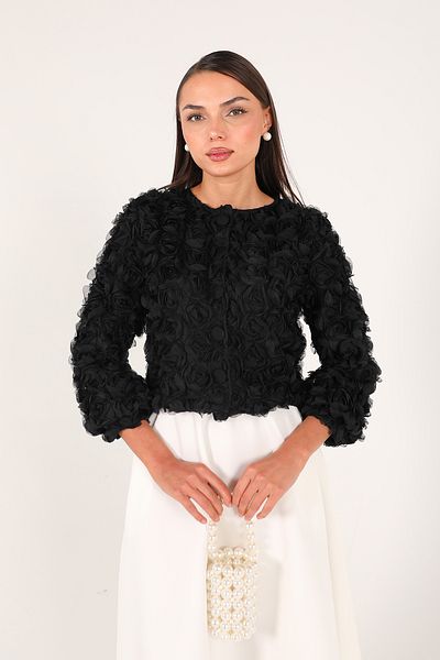 Melike Tatar Black Rose Short Jacket 32-3414