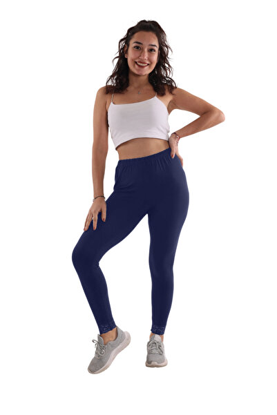 ASN concept سروال ليكرا فيسكوز عالي الخصر من الدانتيل باللون الأزرق الداكن (م...