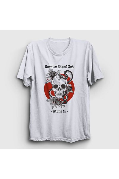 Presmono Unisex White Born To Stand Out Skulls σε T-Shirt 507157 ττ