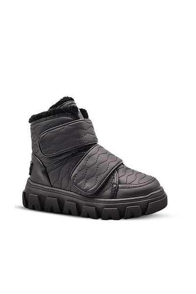 kids A more Annabel Embroidery Detailed Girl's Boots with Plush Fur Inside and Double Crisp Black
