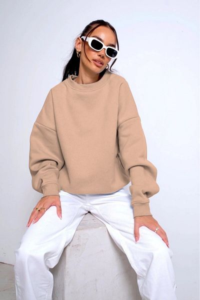 The Champ Clothing Μπεζ Unisex Oversize Φούτερ - Crew Neck, Fleece Design
