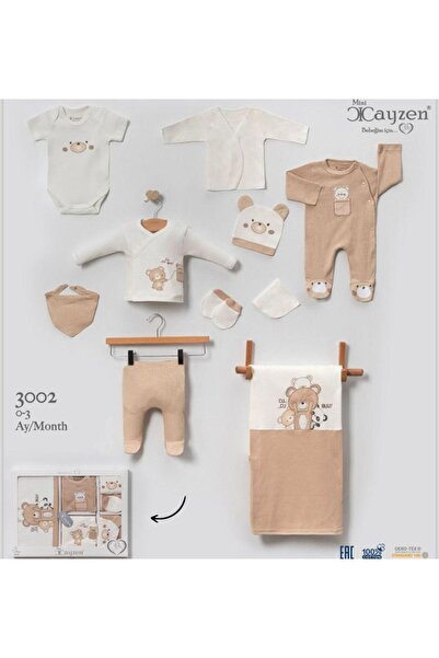 cayzen طقم خروج من المستشفى مكون من 10 قطع - 100% قطن، نمط الدبدوب