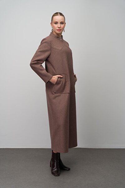 Olcay Velká kšiltovka Melange Brown Long Cap - Stone Detailed Wool Blend 6634