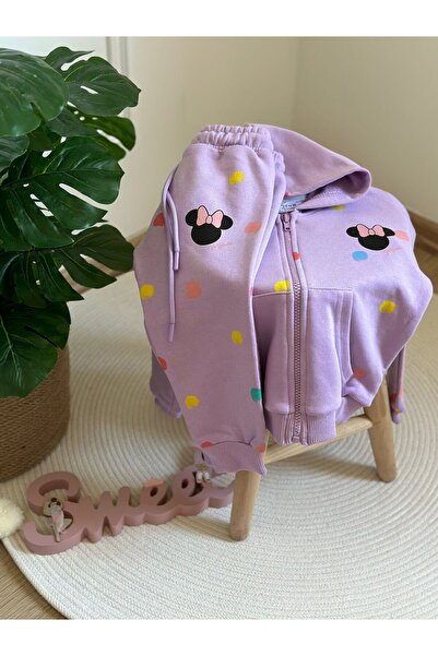 Eflin Butik Mor Minnie Puantiye Detaylı Gap Eşofman Takımı