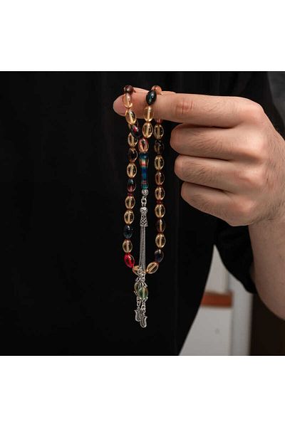 adede Silver Tassel Clamping Amber Prayer Beads