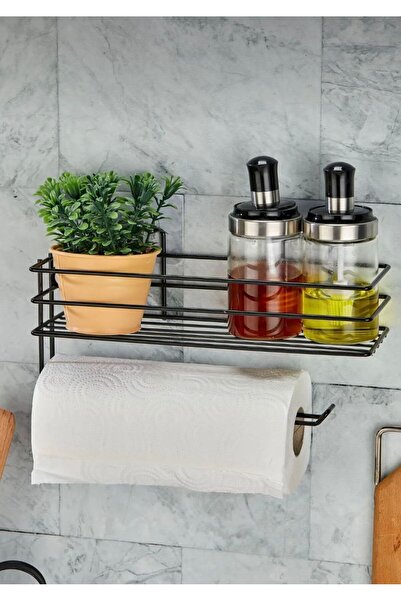 ORGANİZERS Yapışkanlı Raflı Kağıt Rulo Havluluk Peçetelik Havlu Kağıltlık Siyah Banyo Mutfak Düzenleyici Raf