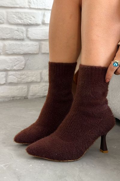 Shoebutik Γυναικείες μπότες με τακούνι Ibanez Bitter Brown Knitwear