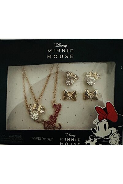 Disney Lisanslı Minnie Mouse 4'lü çelik kolye/küpe seti