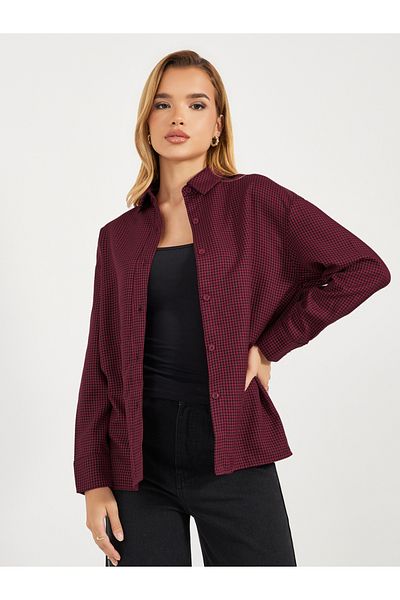 Styli Check Oversized Shirt with Button Placket