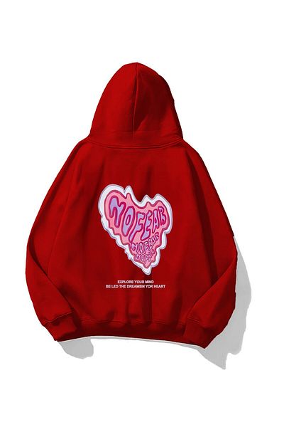 The Champ Clothing Унисекс суитшърт с качулка и полар, червен принт No Fear