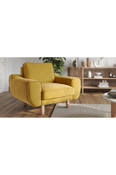 Normod Klem Tekli Koltuk Silindir Ahşap Ayak - Kadife