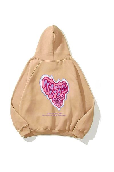 The Champ Clothing Φούτερ με κουκούλα Fleece No Fear Printed Beige Unisex Oversize Hoodie φούτερ