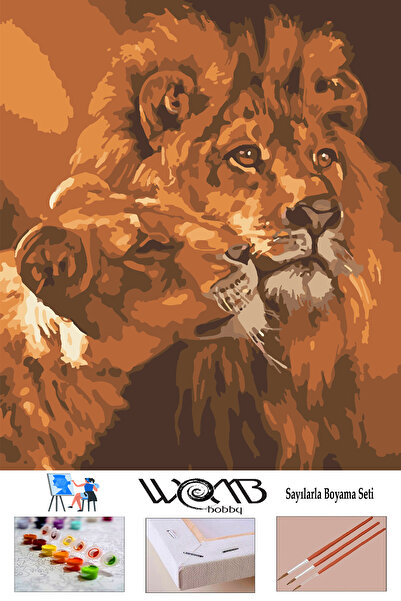 wombhobby Aslan Çifti Sayılarla Boyama Seti 50x65 Cm Çerçeveli (Kasnağa ) Gerili