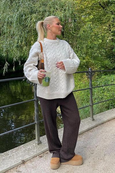 Puella Pulover de damă oversize, moale, crem, tricotat, pulover Rory Gilmore