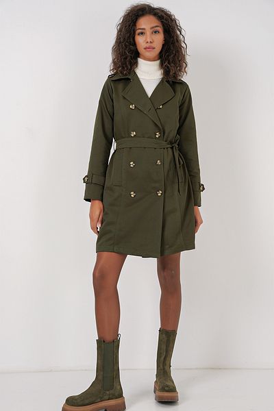Bigdart 5935 Double Breasted Neckline Trench Coat - Khaki