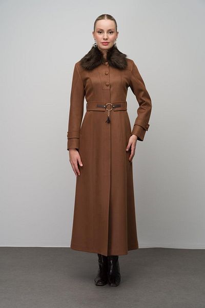 Olcay Κάλυμμα Gabardine Suede Look με αφαιρούμενο γιακά και αξεσουάρ γούνινου τόξου TABA 6639