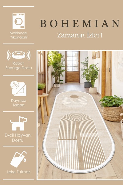 West Home Makinede yıkanabilir kaymaz taban leke tutmaz oval bohem mutfak halısı salon halısı ve yolluk