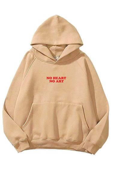 The Champ Clothing Φούτερ με κουκούλα Fleece No Heart No Art Printed Beige Unisex Hoodie φούτερ