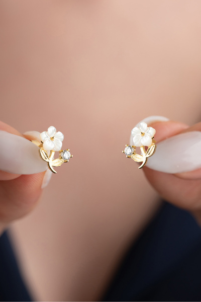 Silvano Jewelry 925 Ayar Gümüş Sedefli Çivili Küpe