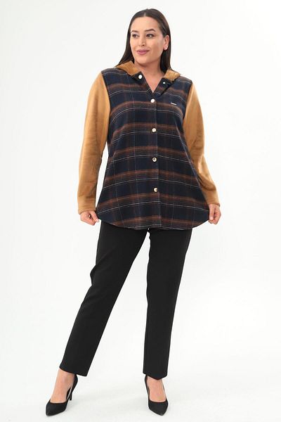 Metpoint Trend42Plus Plaid Pattern Indigo Coat with Snap Button Pocket Detail