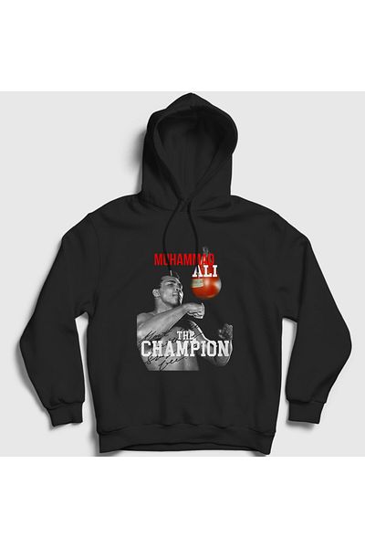 Presmono Μαύρο φούτερ με κουκούλα Muhammad Ali Champ Boxing Boxing Unisex 507457 ττ