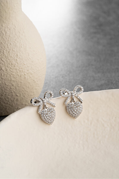 Silvano Jewelry 925 Ayar Gümüş Fiyonklu Kalp Küpe