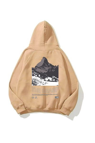 The Champ Clothing Φούτερ με κουκούλα Fleece The Champ Mountain Printed Beige Unisex Hoodie φούτερ