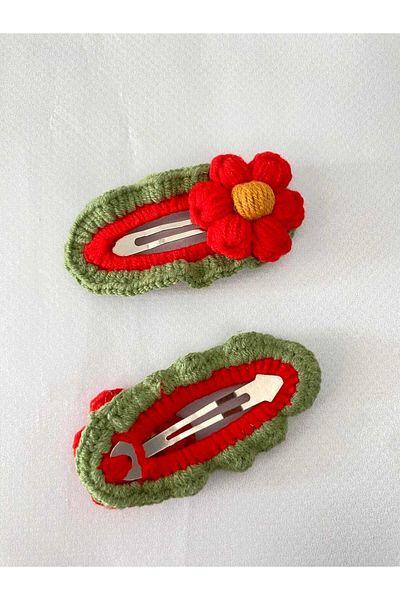 Kadın Girişimciler Atölyesi New Year Christmas Colors Fluffy Daisy Handmade 2-Piece Hair Accessory/Christmas Elements Snap Hair Clips