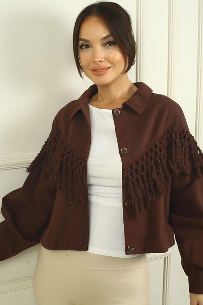 By Saygı Women's Buttoned Front Tassel Detailed Pocket Jacket