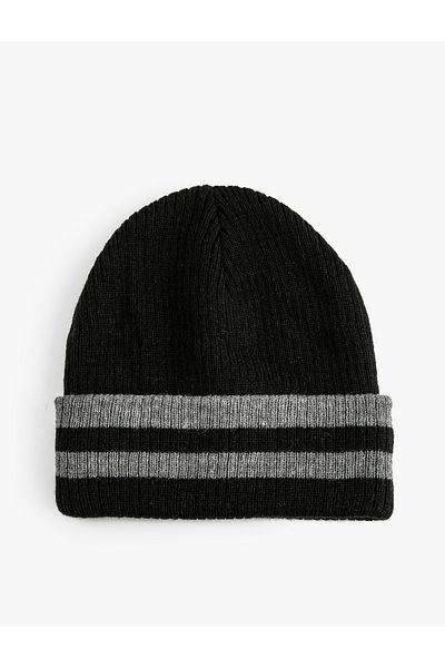 Koton College Beret Knitted Folding Detailed Striped
