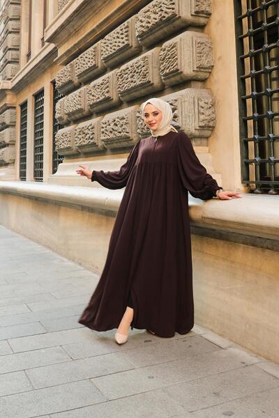 Berel Moda Roba Λεπτομερή μπαλόνι μανίκι Flowy Ponch Ferace Bitter Brown