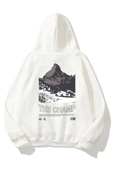 The Champ Clothing Λευκό Unisex Hoodie - Φούτερ με κουκούλα, Polar Champ Mountain Printed