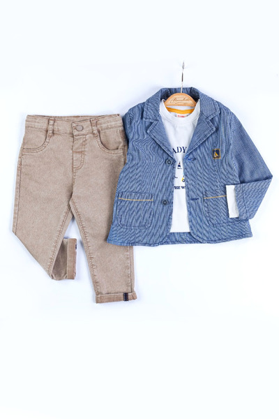 Bombili Erkek Bebek Ceketli 3'lü Takım