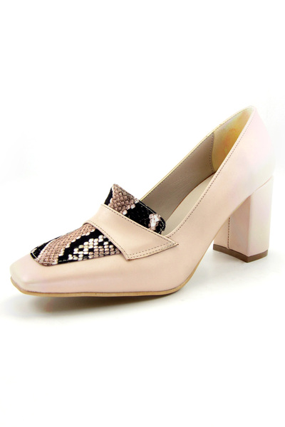 Erkan Saçmacı Della Ten Snake Square Toe Thick Heeled Classic Shoes