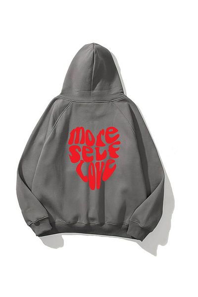 The Champ Clothing Φούτερ με κουκούλα Fleece More Self Love Printed Smoked Unisex Hoodie φούτερ