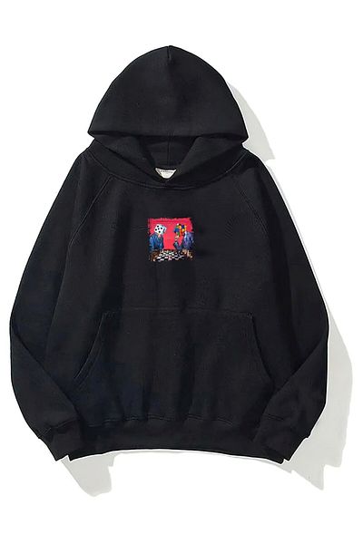 The Champ Clothing Унисекс суитшърт с качулка и черен поларен принт