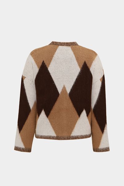Açelya Okcu Γυναικεία πλεκτή ζακέτα Premium Wool Blended Diamond Pattern