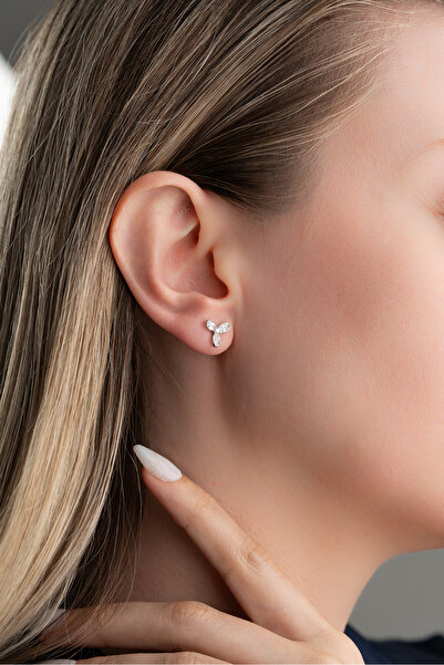 Silvano Jewelry 925 Ayar Gümüş Üç Taş Minimal Küpe