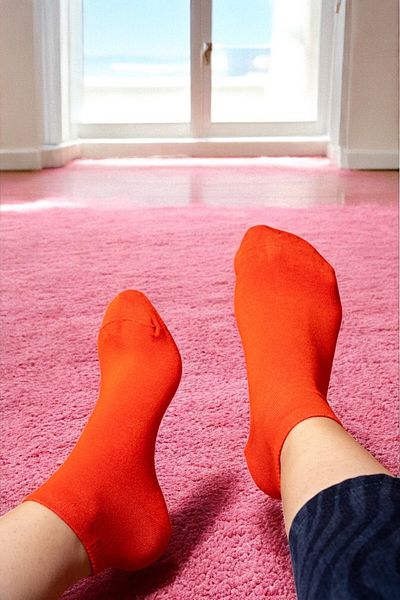 Blue Style Set of 6 Bamboo Women's Booties Orange Socks