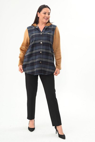 Metpoint Trend42Plus Plaid Pattern Navy Blue Coat with Snap Button Pocket Detail